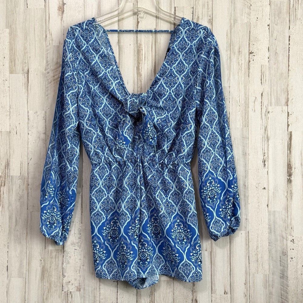 Gianni Bini Romper M Slit Long‎ Sleeve Elastic Waist Tie Front Summer Festival